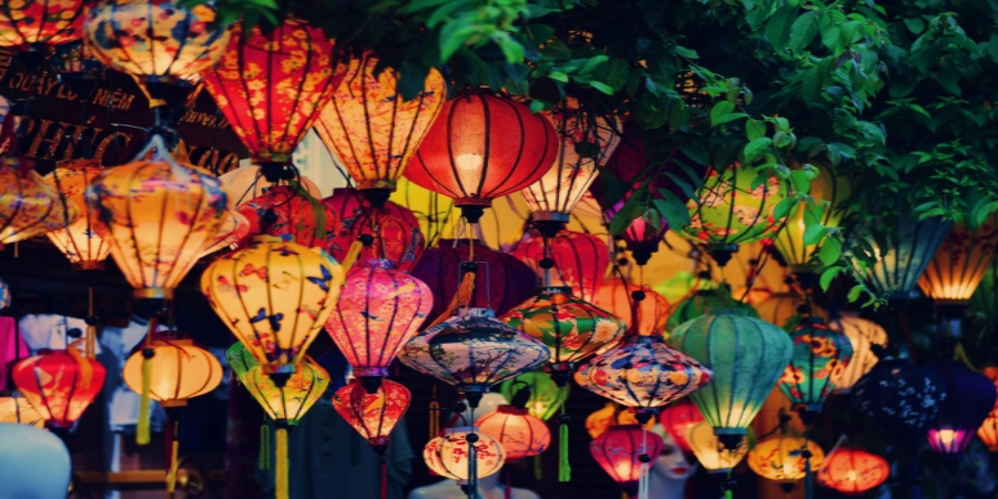 Enchanting Lunar New Year decorations illuminate the streets of Vietnam, radiating joy and cultural vibrancy.