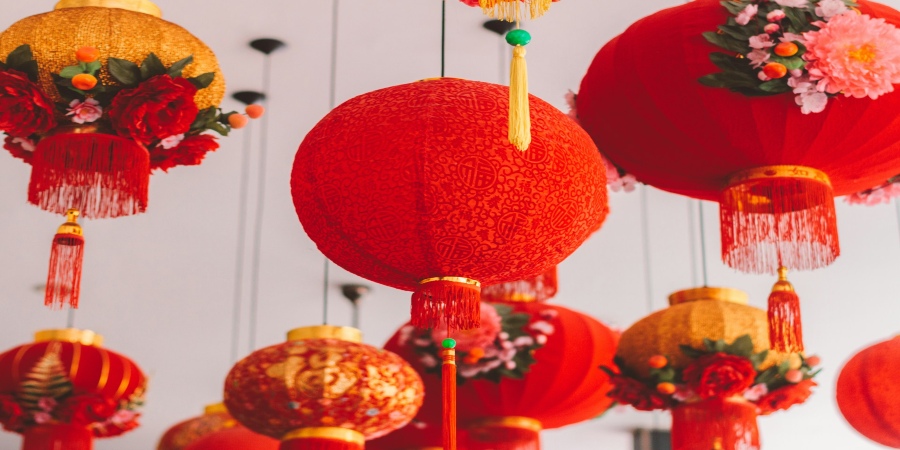 Gorgeous snapshot of Lunar New Year decorations in Kuala Lumpur, showcasing vibrant colors and festive atmosphere.
