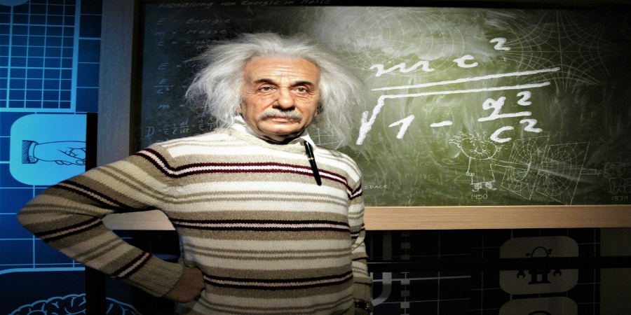 Stunning lifelike wax figure of Albert Einstein: A marvel of craftsmanship capturing the essence of the renowned physicist's intellect and charisma with remarkable realism.